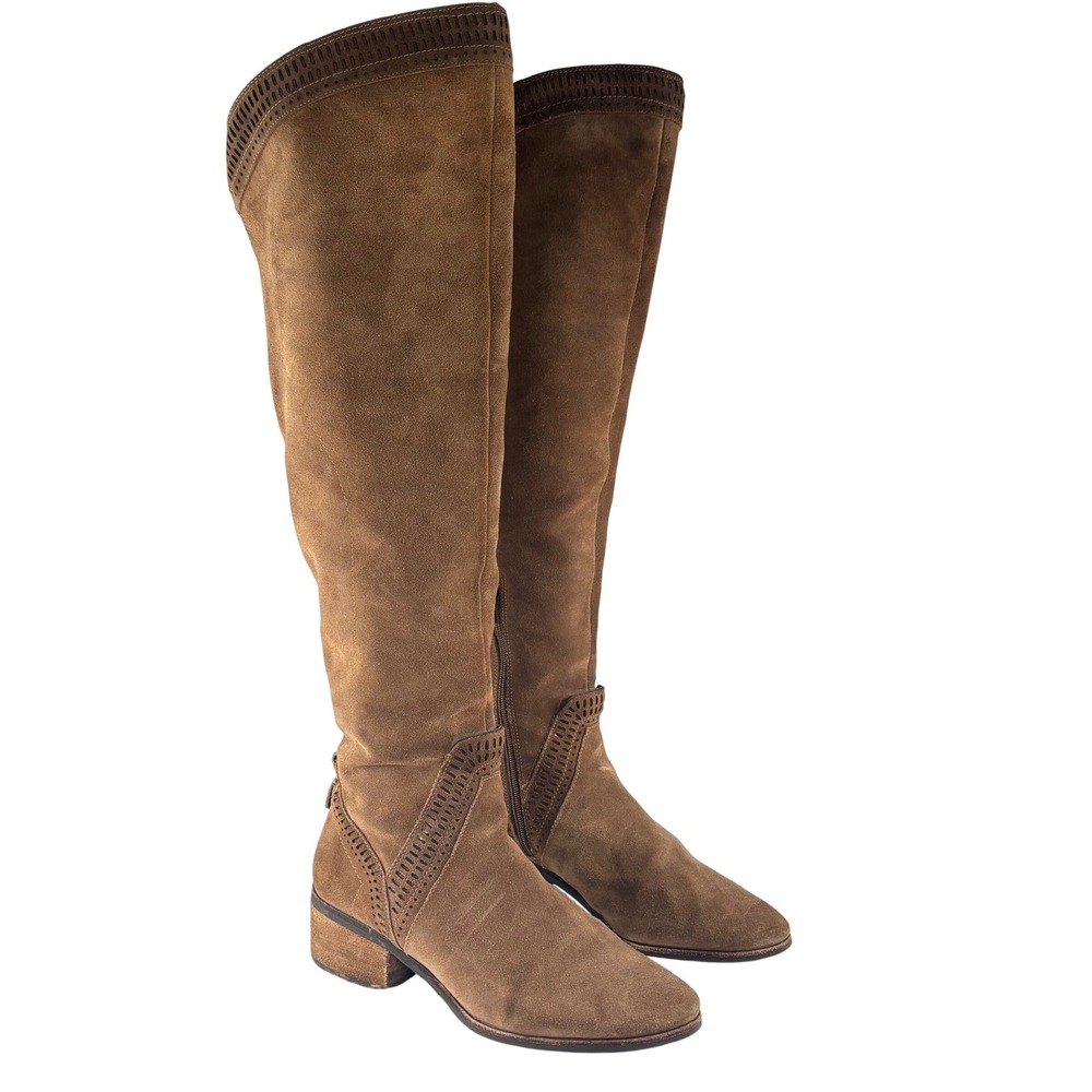 Vince Camuto Brown Suede Tall Riding Boots Sz 10 M Leather Equestrian Western - Picture 2 of 16